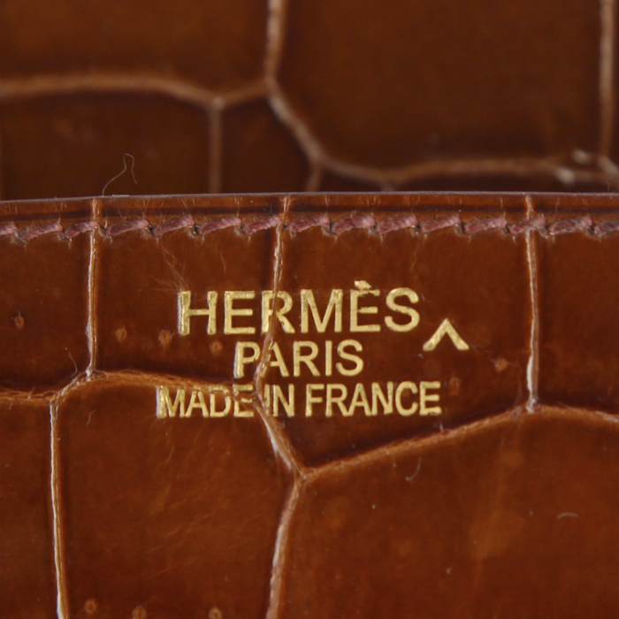 Sac à main Hermes Birkin 35 cm en crocodile porosus marron - Detail D4