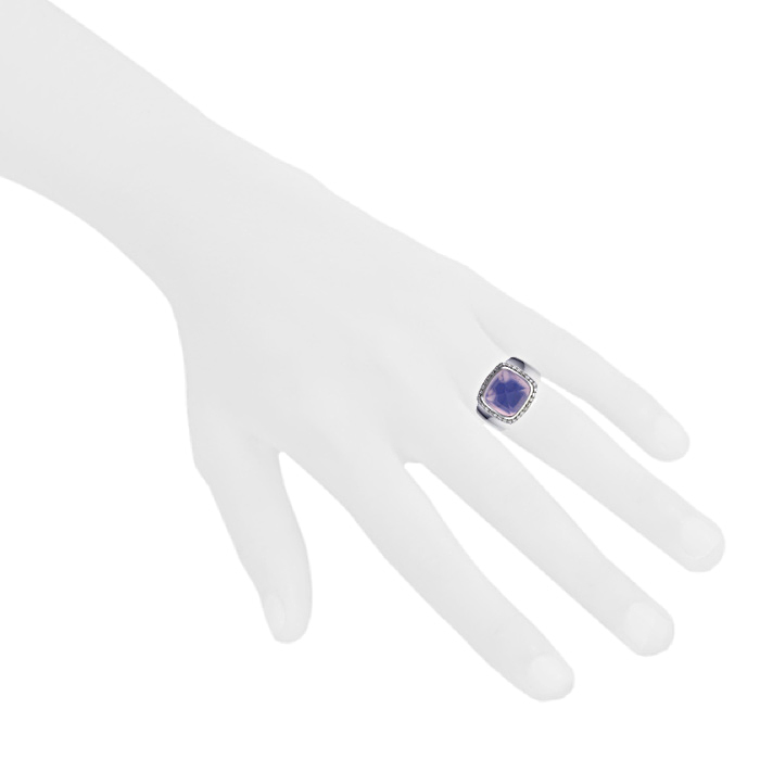 Fred Pain de Sucre medium model ring in white gold,  diamonds and chalcedony - Detail D1