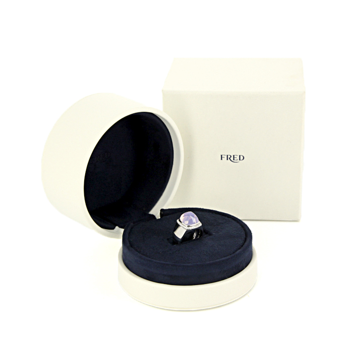 Fred Pain de Sucre medium model ring in white gold,  diamonds and chalcedony - Detail D2