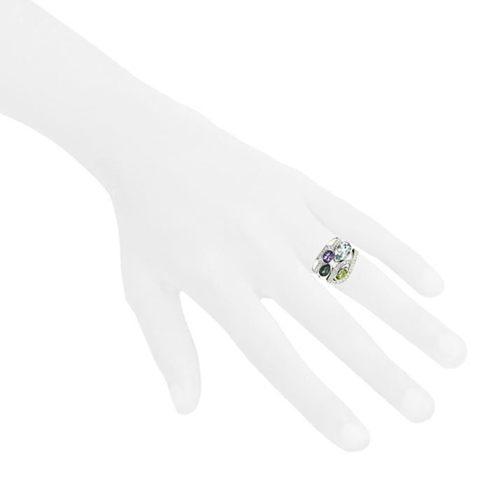 Fred Princess K large model ring in white gold,  diamonds and colored stones - Detail D1