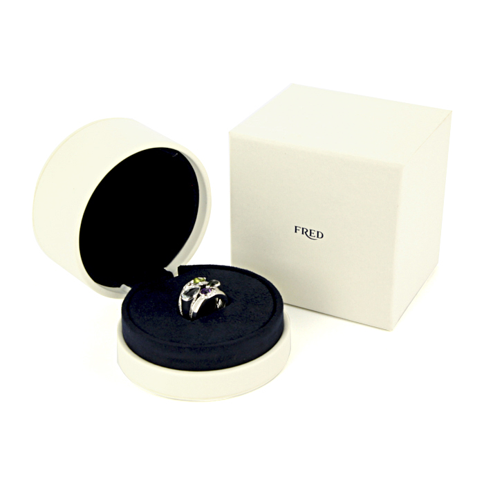 Fred Princess K large model ring in white gold,  diamonds and colored stones - Detail D2