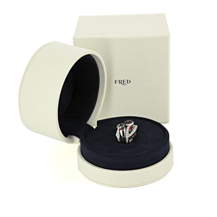 Anello Fred Princess K modello grande in oro bianco,  diamanti e tormaline rosa - Detail D2