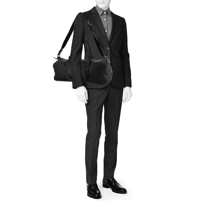 Bolso de mano Jerome Dreyfuss Diego en cuero negro y lona negra - Detail D1