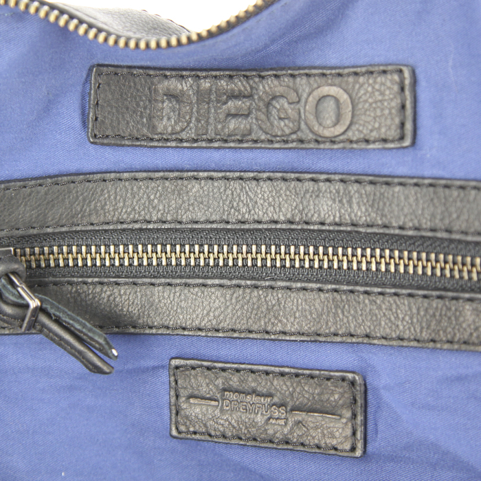 Jerome Dreyfuss Diego handbag in black leather and black canvas - Detail D4