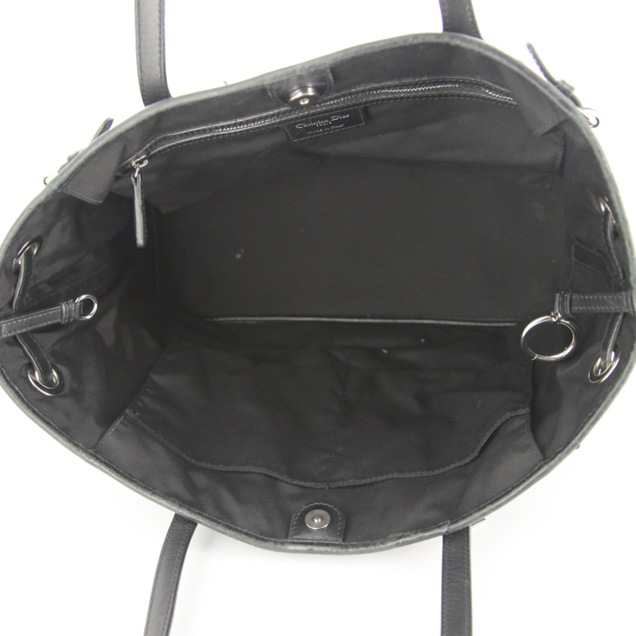 Shopping bag Dior Panarea in tela cannage nera e pelle nera - Detail D2