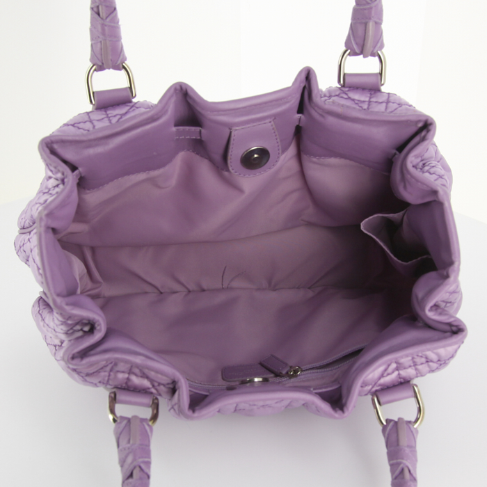 Bolso de mano Dior en lona cannage malva y cuero malva - Detail D2