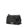 Chanel Boy shoulder bag in black quilted grained leather and black patent leather - 00pp thumbnail