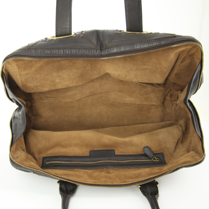 Bolso de mano Bottega Veneta en cuero trenzado marrón - Detail D2