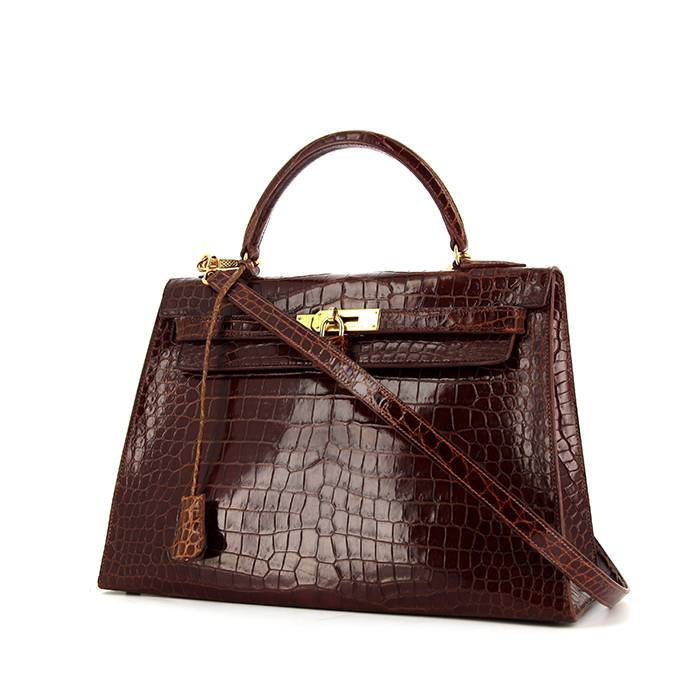 Kelly 35 crocodile handbag Hermès Brown in Crocodile - 32307968
