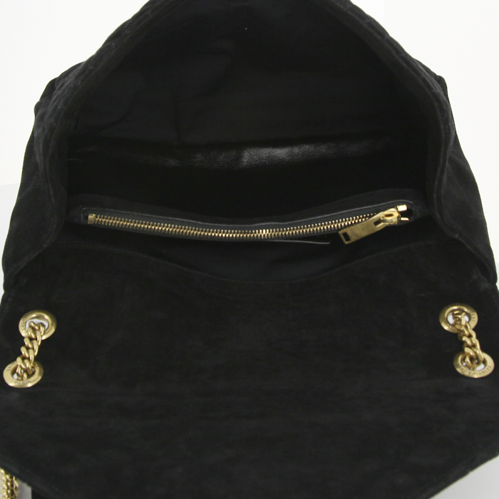 Sac bandoulière Saint Laurent College grand modèle en daim matelassé noir - Detail D3