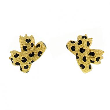 Fred Panthère 1970's earrings in yellow gold and enamel