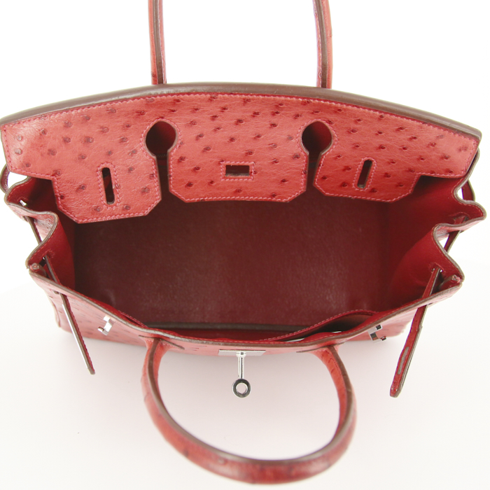 Hermes Birkin 30 cm handbag in red ostrich leather - Detail D2