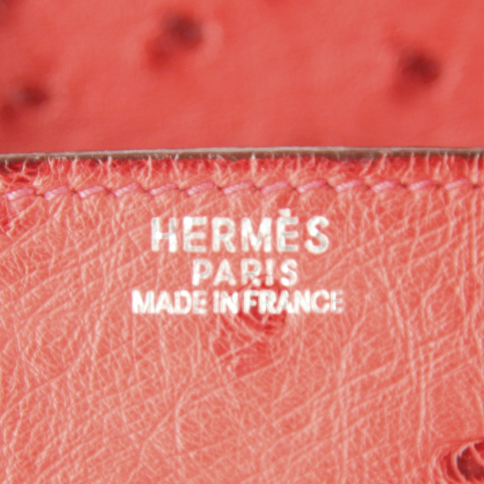 Sac à main Hermes Birkin 30 cm en autruche rouge - Detail D3