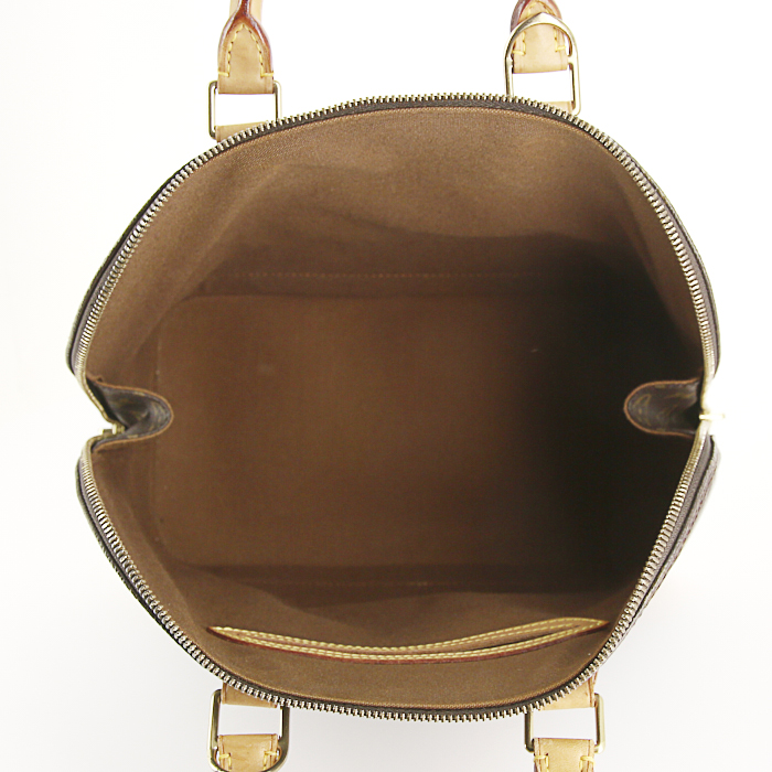 Borsa Louis Vuitton Alma in tela monogram marrone e pelle naturale - Detail D2