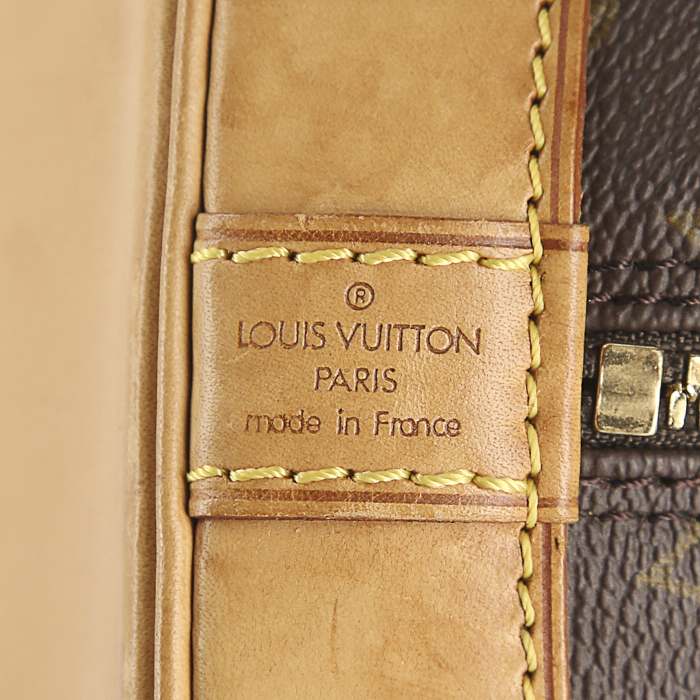 Borsa Louis Vuitton Alma in tela monogram marrone e pelle naturale - Detail D3