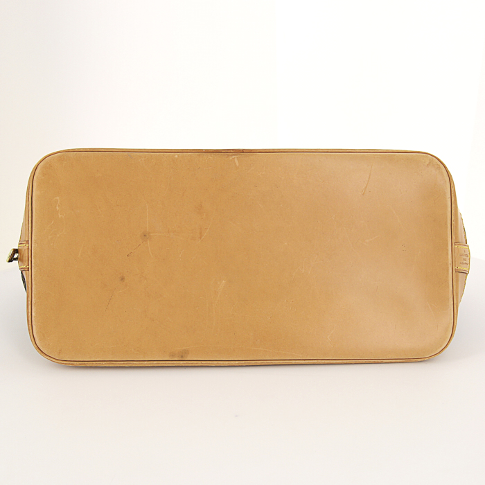 Bolso de mano Louis Vuitton Alma modelo pequeño en lona Monogram marrón y cuero natural - Detail D4