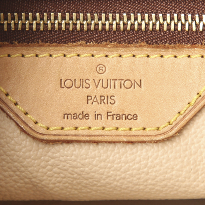 Sac cabas Louis Vuitton petit Bucket en toile monogram et cuir naturel - Detail D3