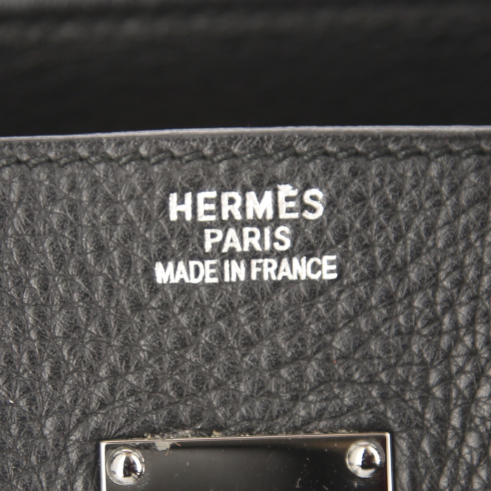 Borsa Hermes Birkin Shoulder in pelle taurillon clemence nera e pelle box nera - Detail D3