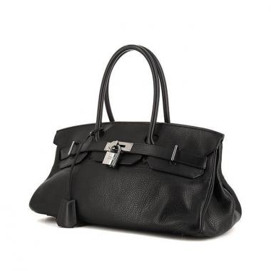 Bolso de mano Hermes Birkin Shoulder en cuero taurillon clémence negro y cuero box negro