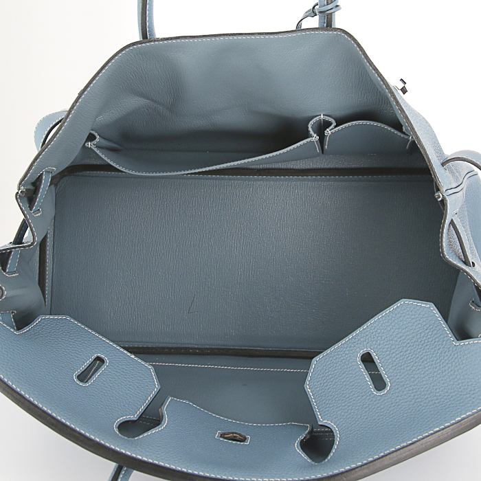 Borsa Hermes Birkin Shoulder in pelle togo blu - Detail D2