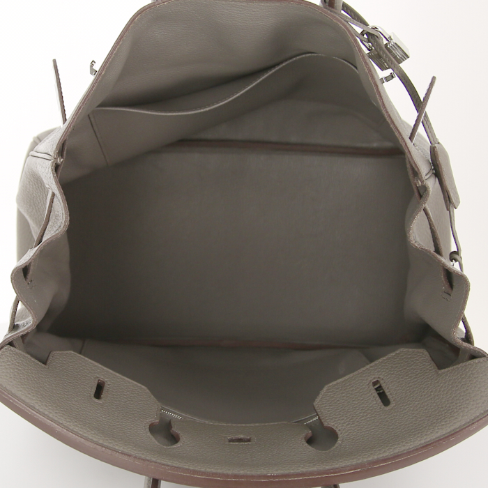 Sac à main Hermes Birkin 35 cm en cuir taurillon clémence gris Graphite - Detail D2