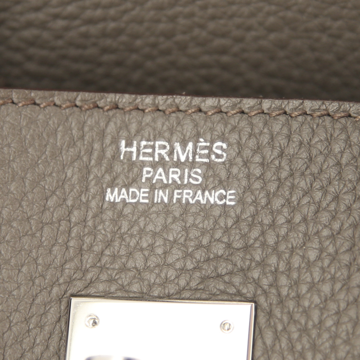 Borsa Hermes Birkin 35 cm in pelle taurillon clemence grigio Graphite - Detail D3