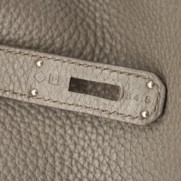 Borsa Hermes Birkin 35 cm in pelle taurillon clemence grigio Graphite - Detail D4
