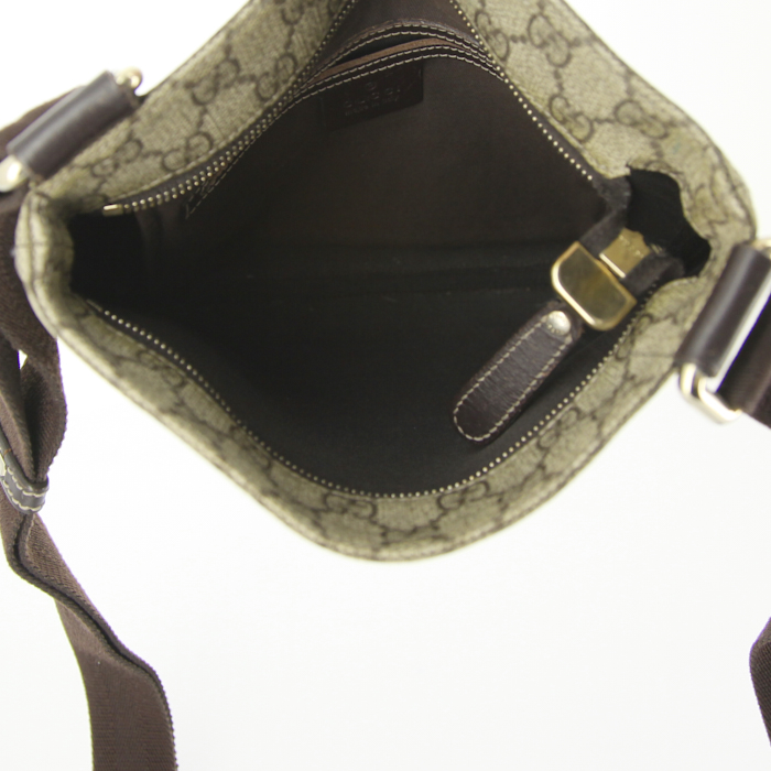 Sac bandoulière Gucci en toile monogram beige et marron et cuir marron - Detail D2