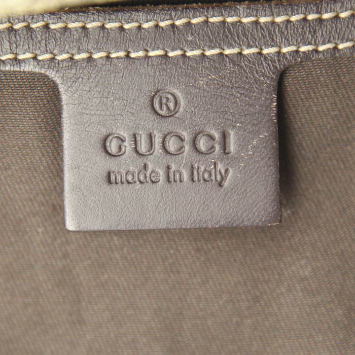 Gucci shoulder bag in beige and brown monogram canvas and brown leather - Detail D3