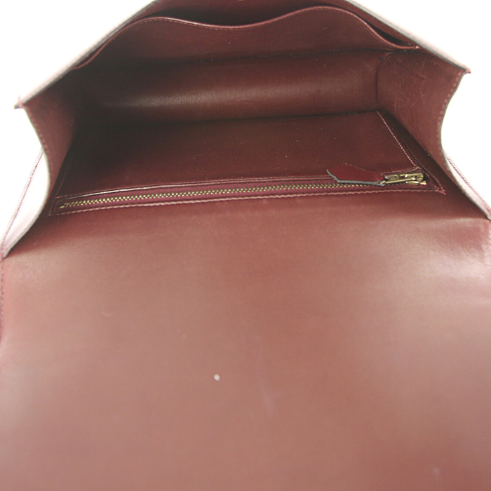 Sac porté épaule ou main Hermes Constance en cuir box bordeaux - Detail D3