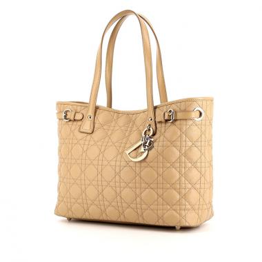 Sac cabas Dior Panarea en toile cannage beige et cuir beige