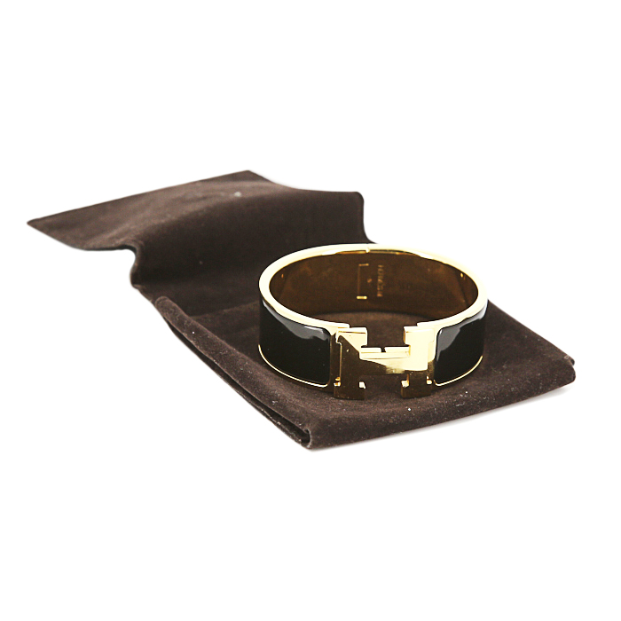 Opening Hermes Clic Clac medium model bracelet in gold plated and enamel - Detail D2