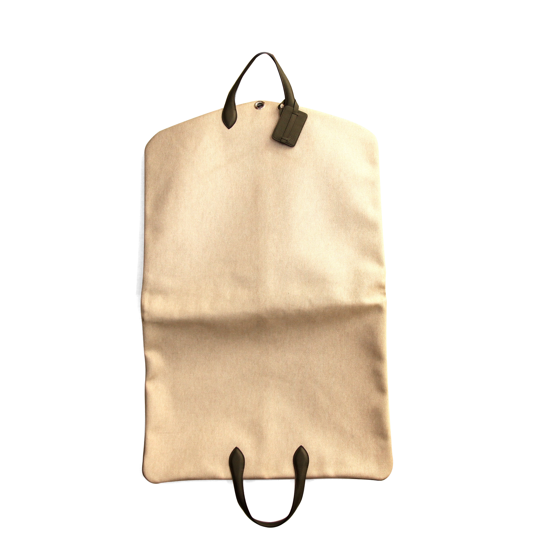 Funda protectora para ropa Hermès en lona revestida beige crudo y cuero caqui - Detail D2