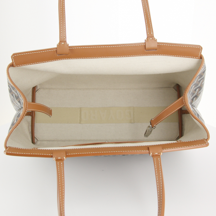 Shopping bag Goyard Bellechasse in tela monogram nera e grigia e pelle marrone - Detail D2