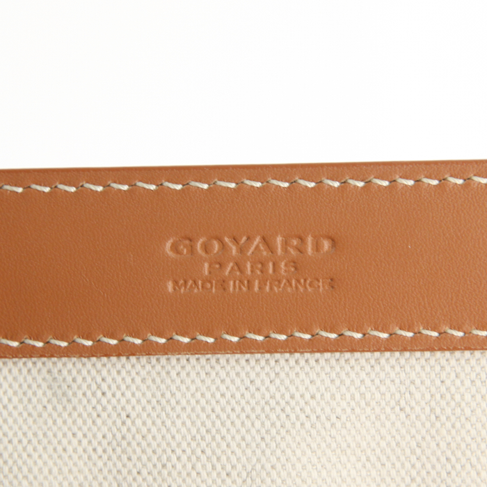 Shopping bag Goyard Bellechasse in tela monogram nera e grigia e pelle marrone - Detail D3
