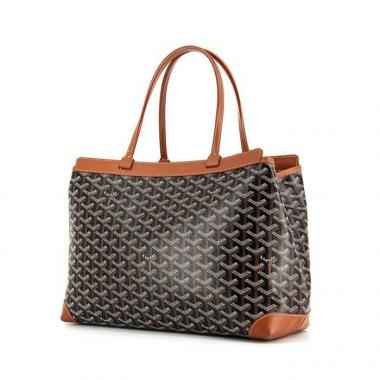 Shopping bag Goyard Bellechasse in tela monogram nera e grigia e pelle marrone