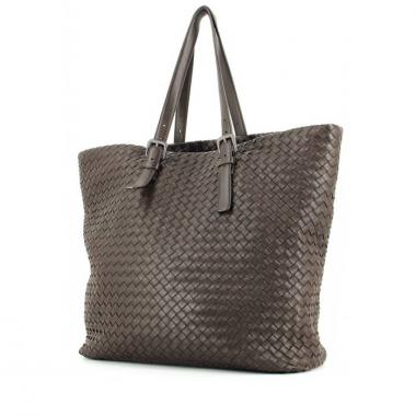 Sac cabas Bottega Veneta en cuir intrecciato marron et cuir marron