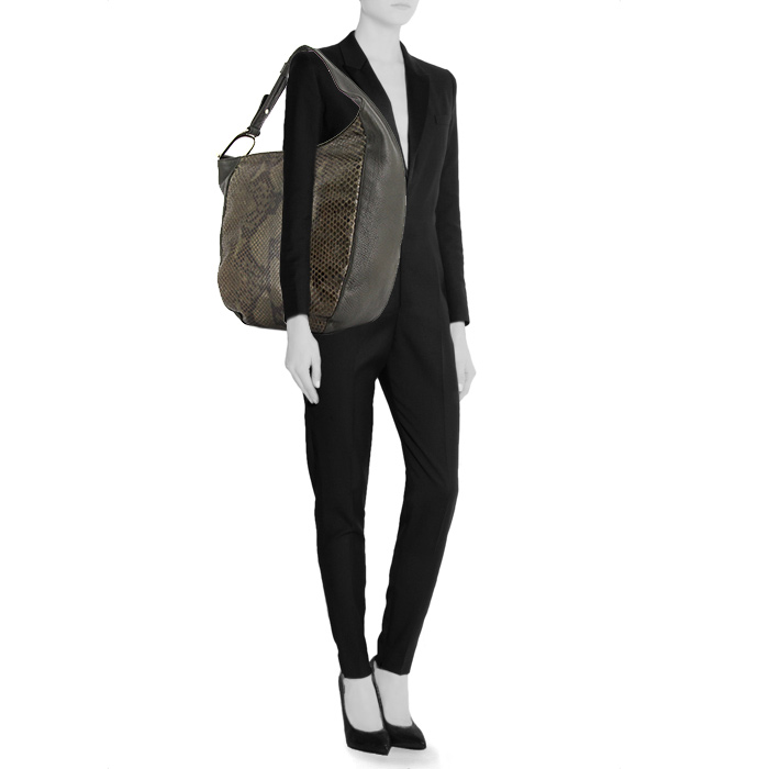 Gucci Greenwich Hobo handbag in khaki grained leather and khaki python - Detail D1
