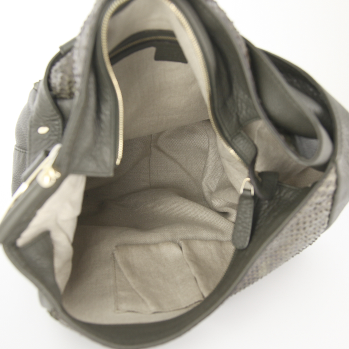Gucci Greenwich Hobo handbag in khaki grained leather and khaki python - Detail D2