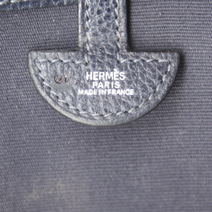 Sac à main Hermes en cuir taurillon clémence bleu-marine et daim bleu-marine - Detail D3