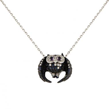 Collana Boucheron Noctua La Chouette in oro bianco,  zaffiri e ametista e diamanti