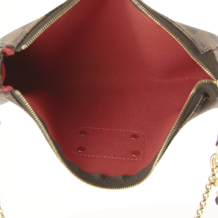 Pochette Louis Vuitton Eva en toile damier ébène et cuir marron - Detail D3