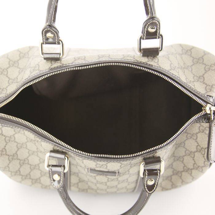 Borsa Gucci Speedy in tela monogram cerata e pelle verniciata marrone scuro - Detail D2