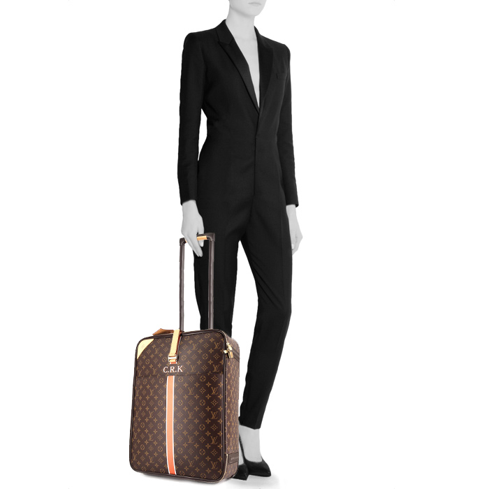 Valise Louis Vuitton Pegase en toile monogram et cuir naturel - Detail D1