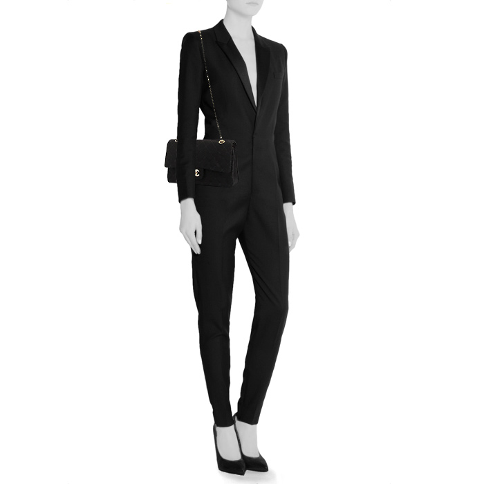 Sac à main Chanel Timeless en jersey matelassé noir - Detail D2