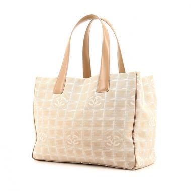 Shopping bag Chanel in tela siglata beige e pelle beige