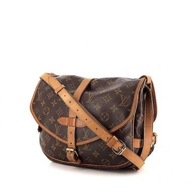 Sac bandoulière Louis Vuitton Saumur grand modèle en toile monogram enduite marron et cuir naturel