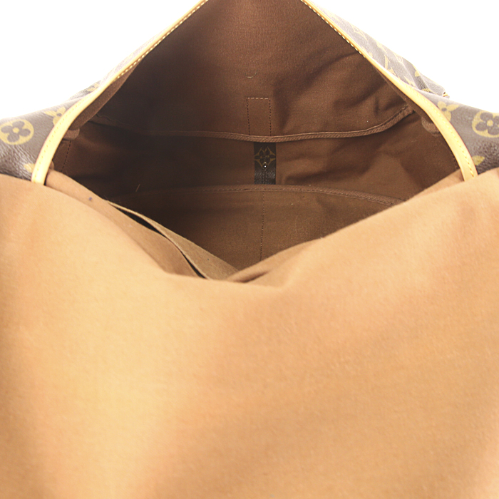 Louis Vuitton Saumur large model shoulder bag in brown monogram canvas and natural leather - Detail D4
