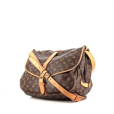 Sac bandoulière Louis Vuitton Saumur grand modèle en toile monogram enduite marron et cuir naturel