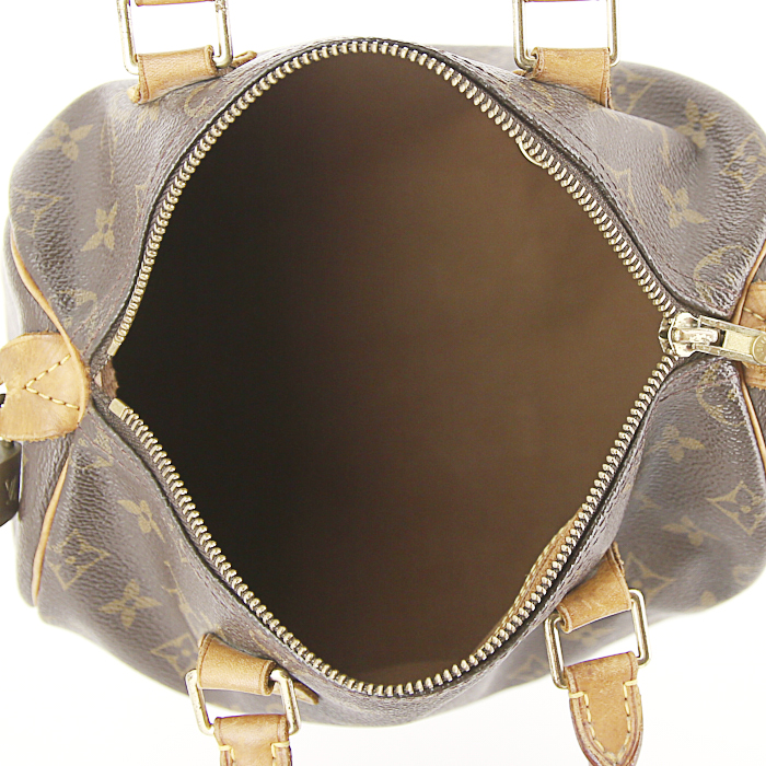 Bolso de mano Louis Vuitton Speedy 25 cm en lona Monogram y cuero natural - Detail D2